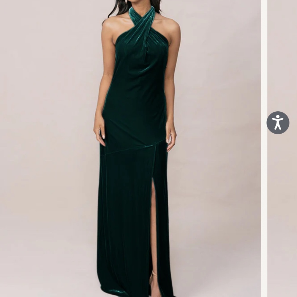 Athena Revelry Bridesmaid Halter Neck CLASSIC Emerald Velvet Dress